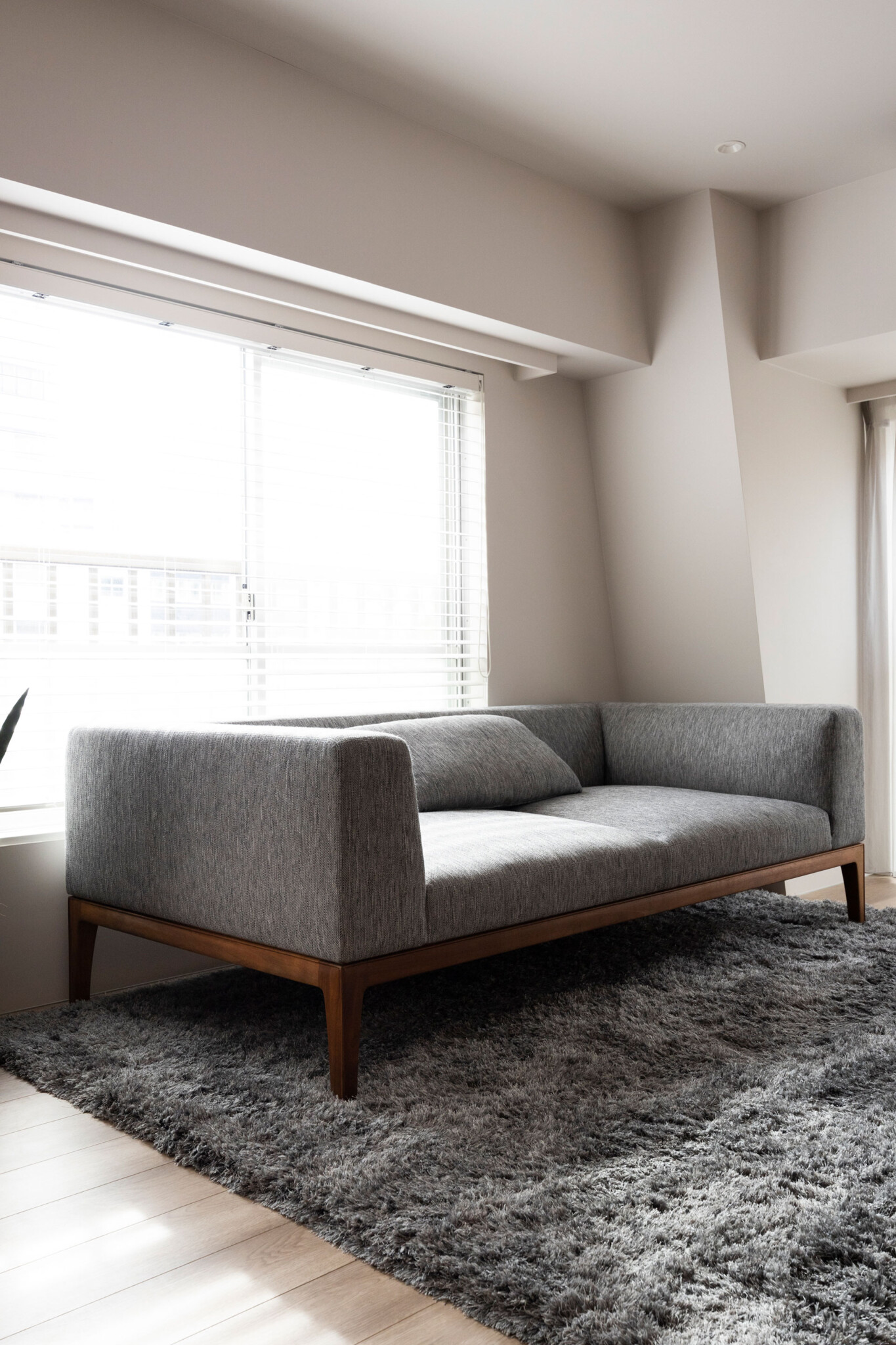 ゆったりしたソファに、毛足の長いラグが居心地のよさを感じさせる。希望があれば家具も購入可能。